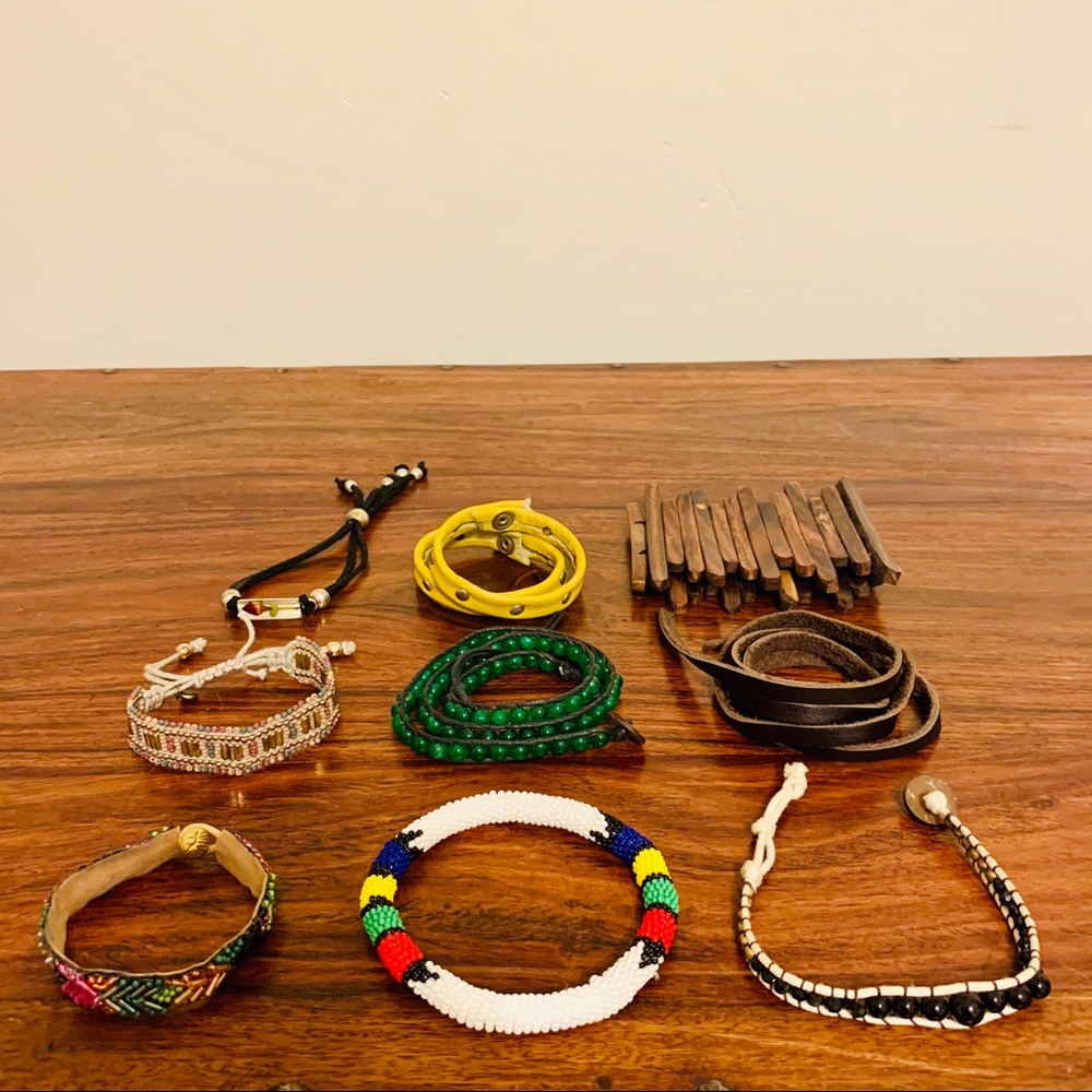 Lot of 9 wrap and bangle bracelets leather beads